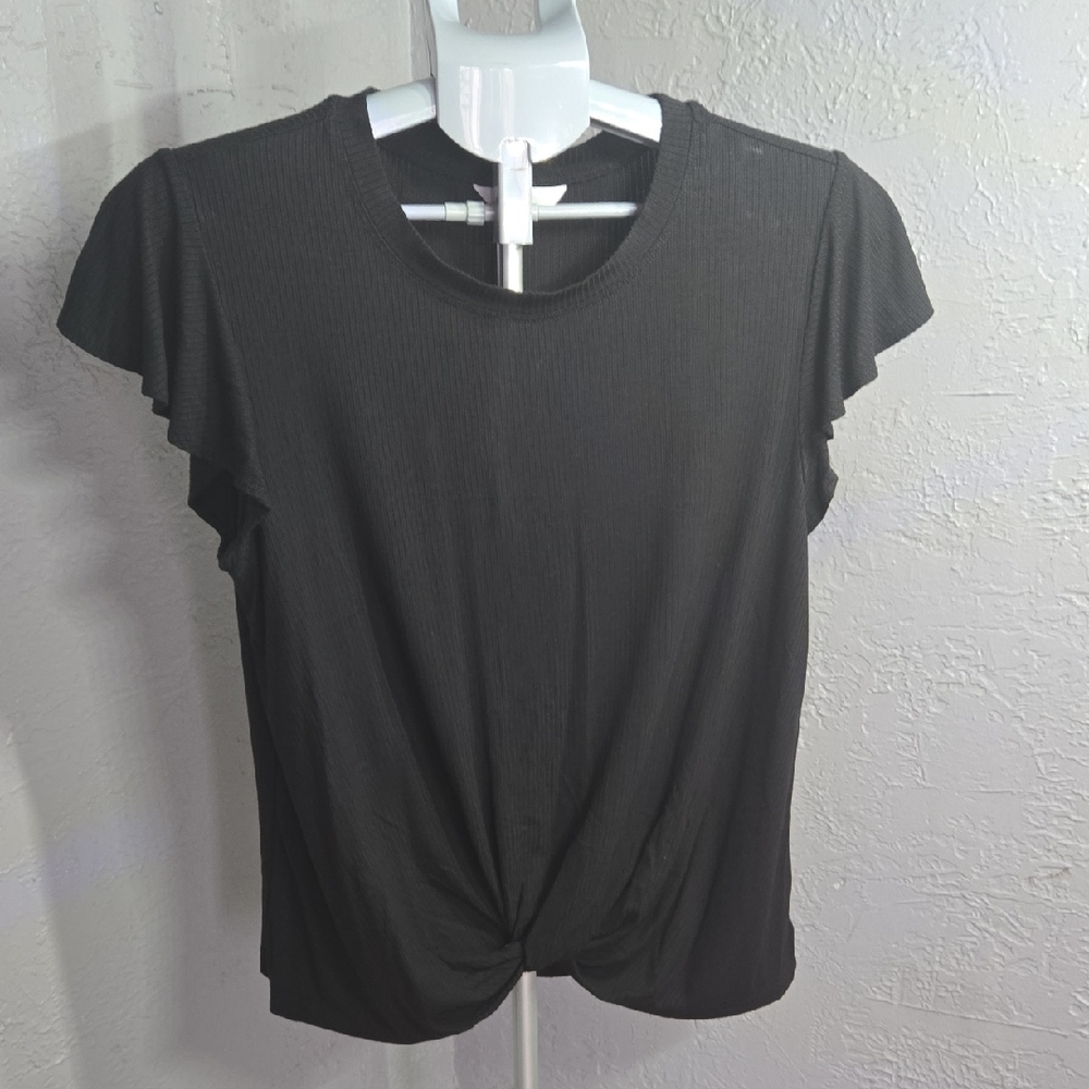 Time and Tru Black Twist Front Women's Tee